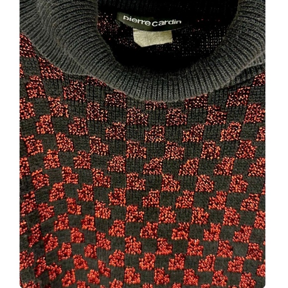 Vintage 1990’s ‘Pierre Cardin’ Knit Turtleneck Pullover Sweater - Red Sparkled - Picture 2 of 7